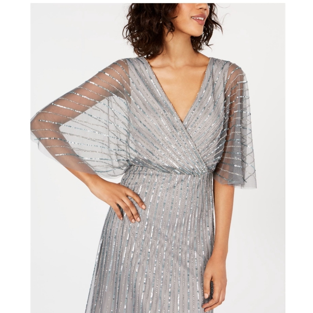 New HOST PICK Adriana Papell Sequin V Neck Flutter Sleeve Dress